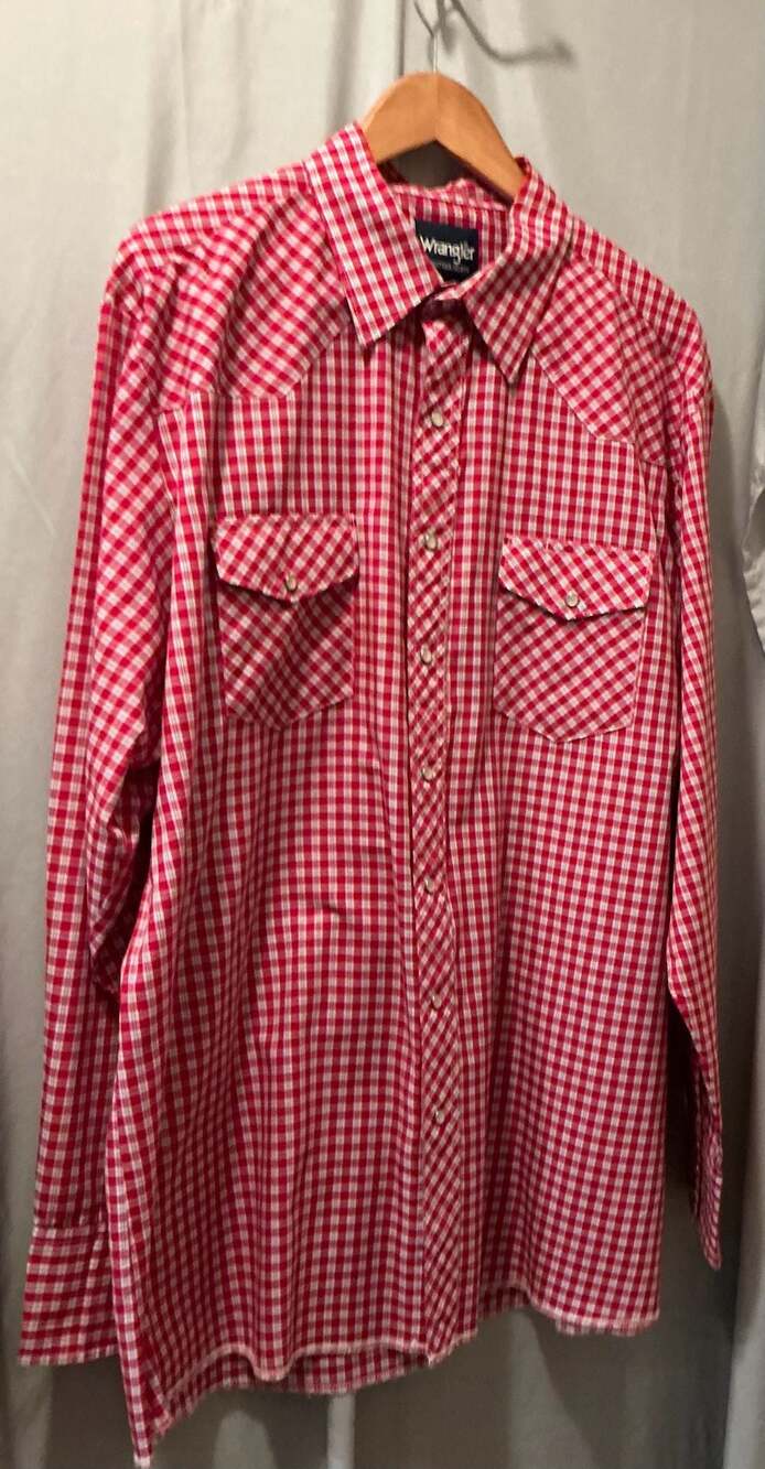 Vintage Wrangler Shirt  Men's Red and White Gingham Pearl Snap  2 XLT